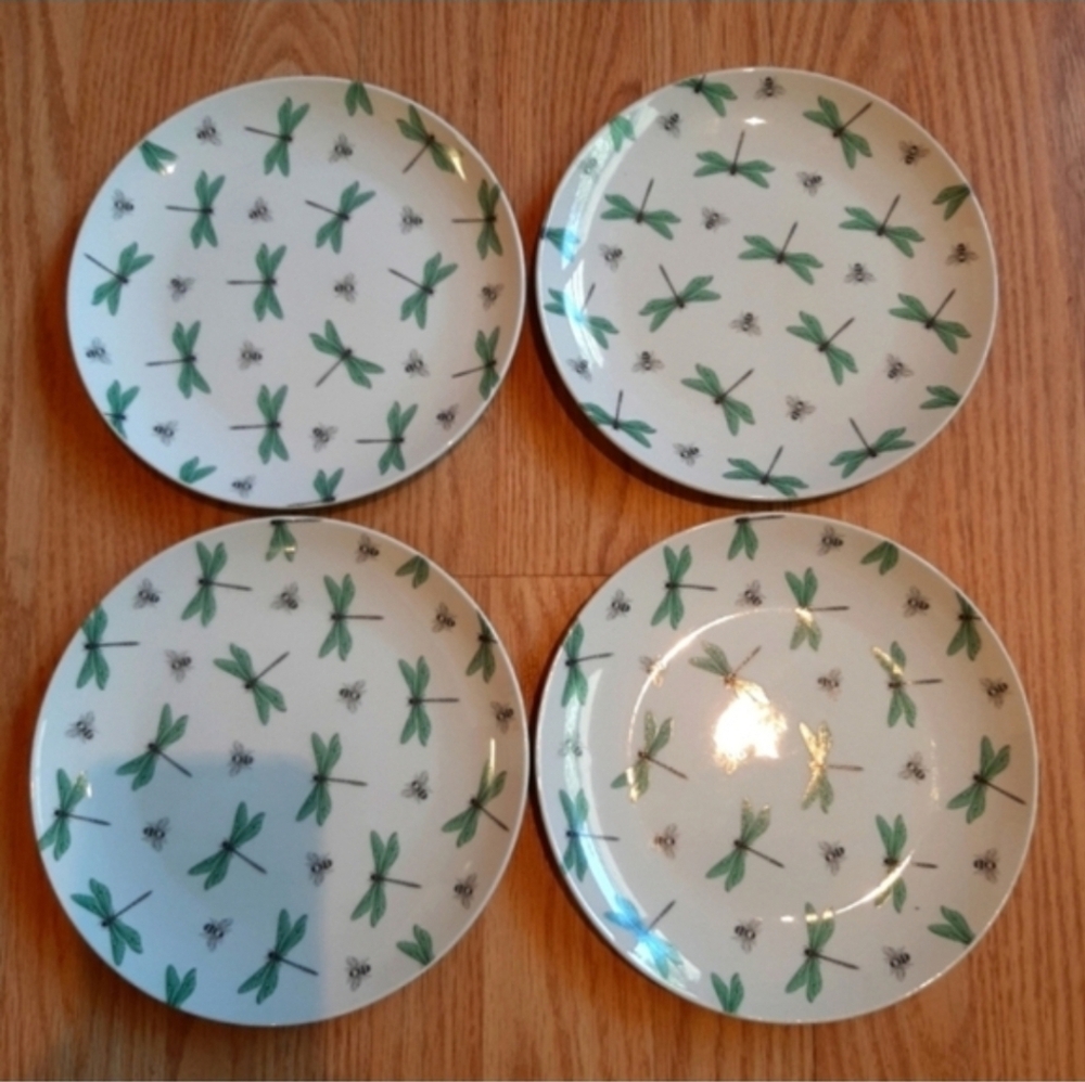 Elum Home Dragonflies & Bees Set of 4 Dessert Salad Plates Dishes